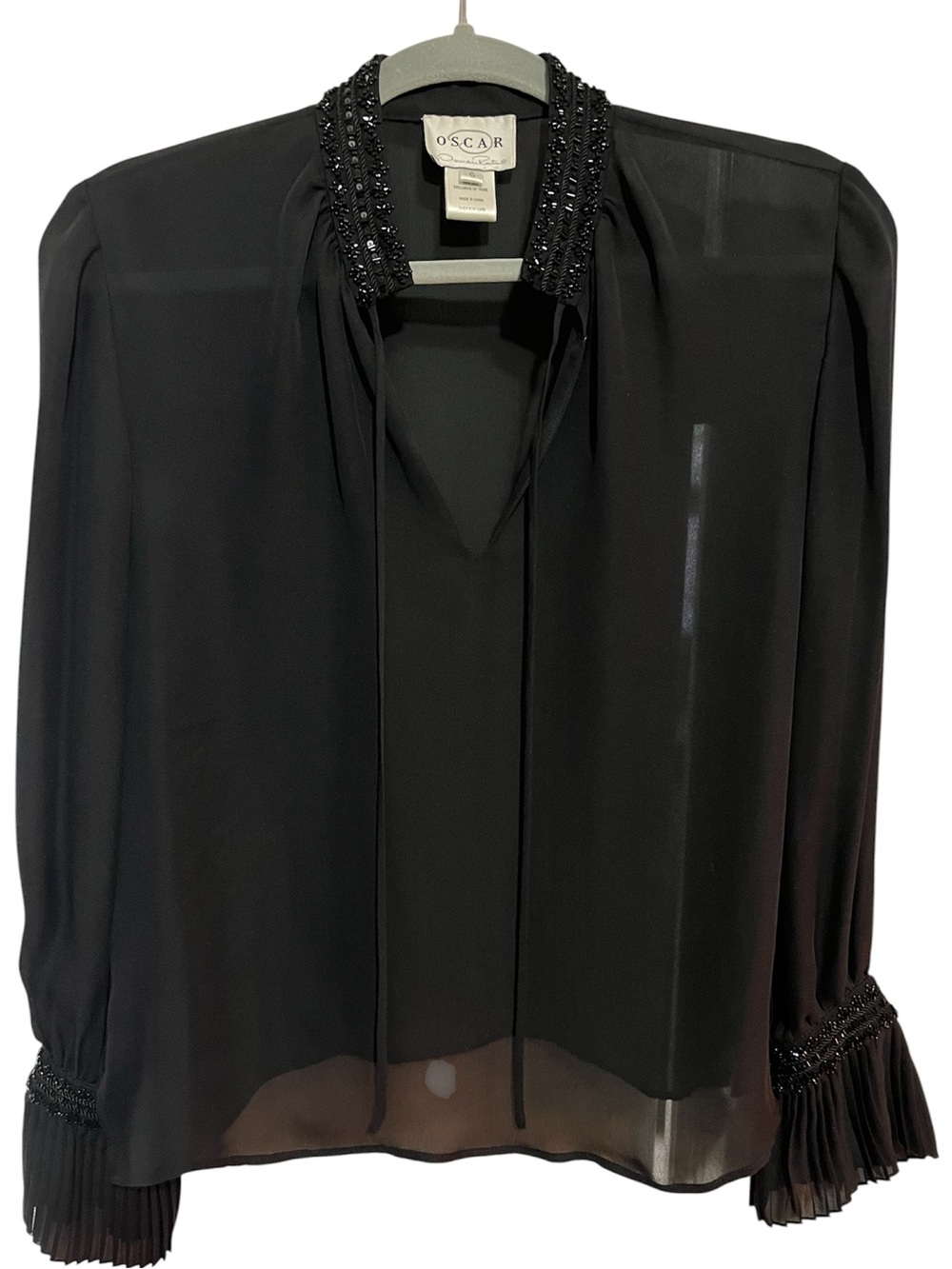 Oscar de la Renta 100% Silk, Beaded Blouse